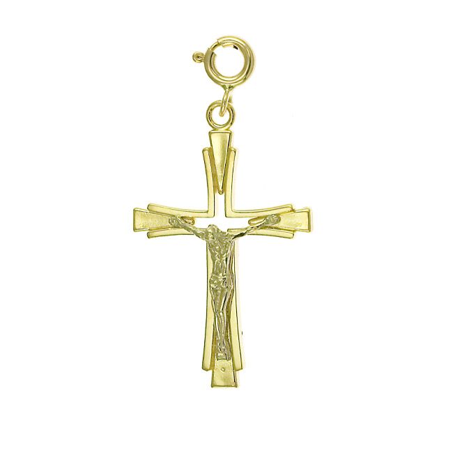 Two Tone Jesus Christ on Cross Charm Pendant 14k Gold