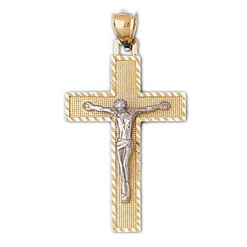Two Tone Jesus Christ on Cross Charm Pendant 14k Gold