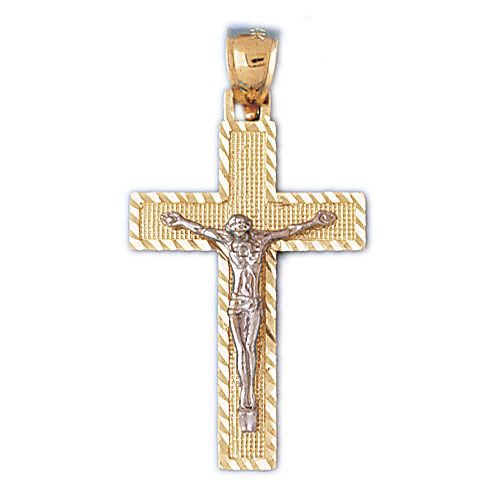 Two Tone Jesus Christ on Cross Charm Pendant 14k Gold