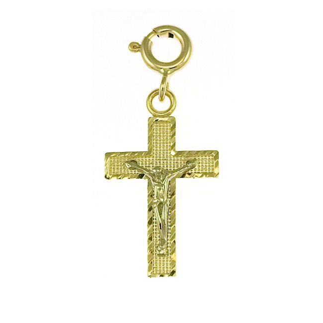 Two Tone Jesus Christ on Cross Charm Pendant 14k Gold