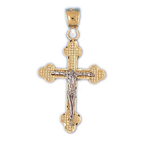 Two Tone Jesus Christ on Cross Charm Pendant 14k Gold