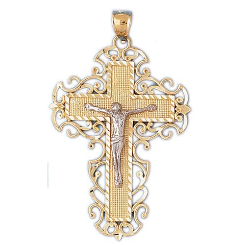 Two Tone Jesus Christ on Cross Charm Pendant 14k Gold
