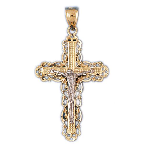 Two Tone Jesus Christ on Cross Charm Pendant 14k Gold