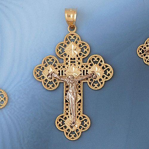 Two Tone Jesus Christ on Cross Charm Pendant 14k Gold