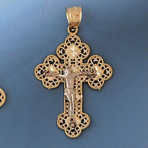 Two Tone Jesus Christ on Cross Charm Pendant 14k Gold