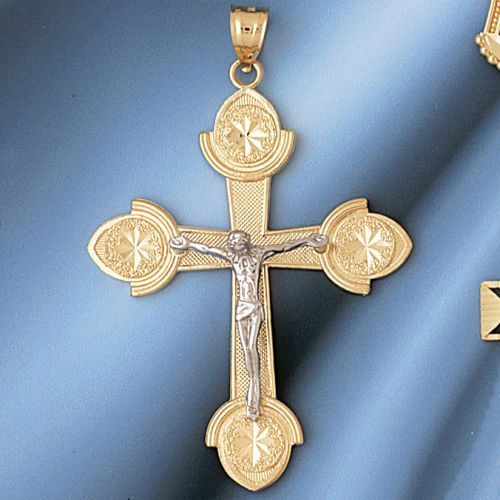 Two Tone Jesus Christ on Cross Charm Pendant 14k Gold