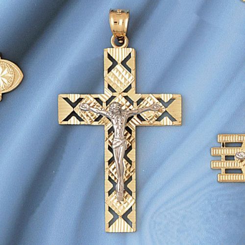 Two Tone Jesus Christ on Cross Charm Pendant 14k Gold