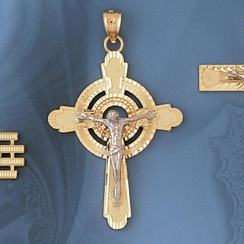 Two Tone Jesus Christ on Cross Charm Pendant 14k Gold