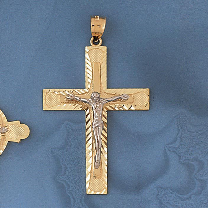 Two Tone Jesus Christ on Cross Charm Pendant 14k Gold