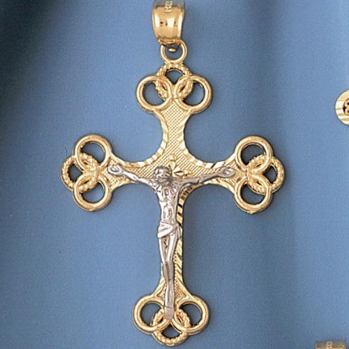 Two Tone Jesus Christ on Cross Charm Pendant 14k Gold
