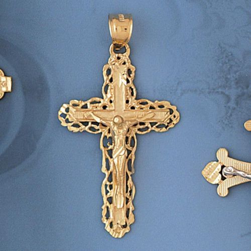 Two Tone Jesus Christ on Cross Charm Pendant 14k Gold