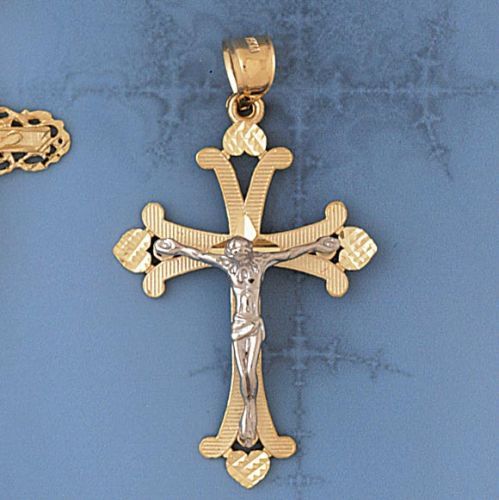 Two Tone Jesus Christ on Cross Charm Pendant 14k Gold
