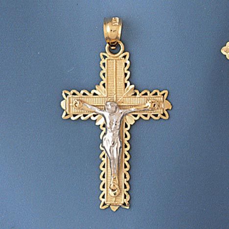 Two Tone Jesus Christ on Cross Charm Pendant 14k Gold