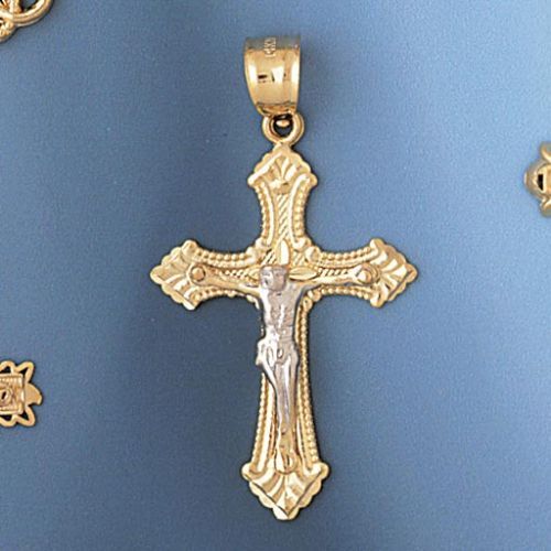 Two Tone Jesus Christ on Cross Charm Pendant 14k Gold