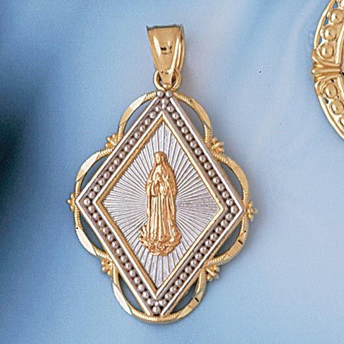 Virgin Mary Charm Pendant 14k Gold