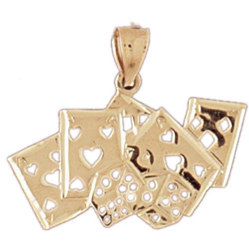 Casino Cards And Dice Charm Pendant 14k Gold
