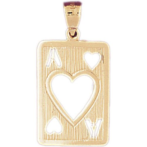Ace Heart Playing Card Charm Pendant 14k Gold