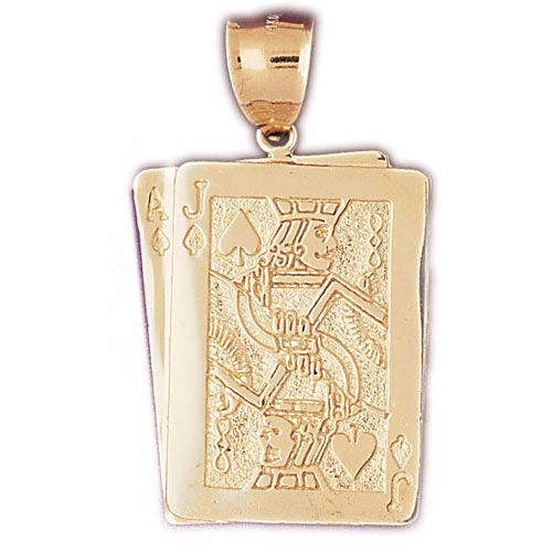 Ace Jack Playing Cards Charm Pendant 14k Gold