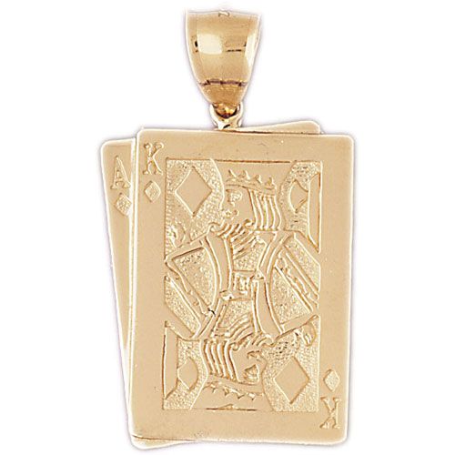 Ace King Playing Cards Charm Pendant 14k Gold