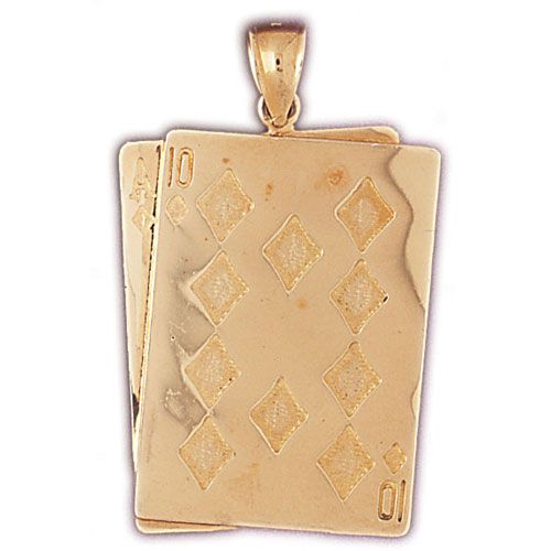Ace Ten Playing Cards Charm Pendant 14k Gold