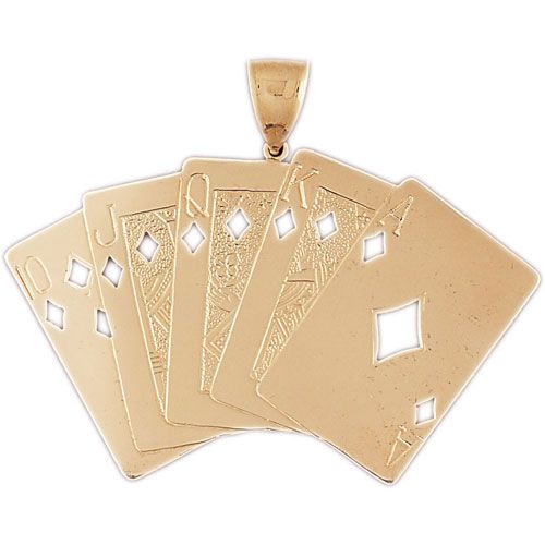 Straight Flush Playing Cards Charm Pendant 14k Gold