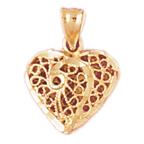 3D Filigree Heart Charm Pendant 14k Gold