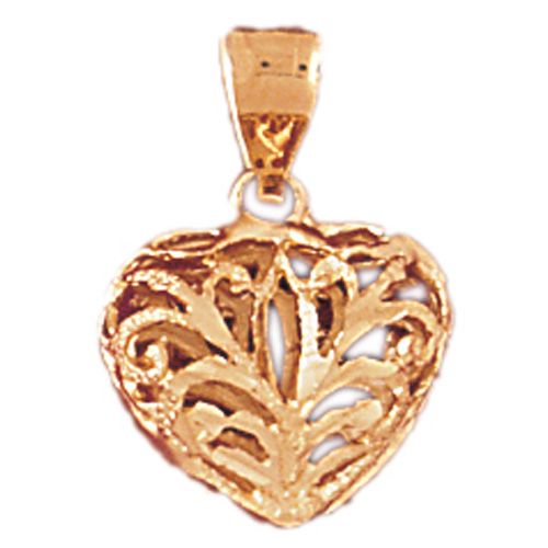 3D Filigree Heart Charm Pendant 14k Gold