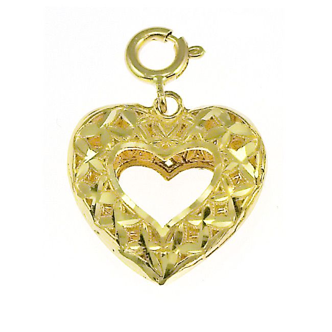 3D Heart Charm Pendant 14k Gold