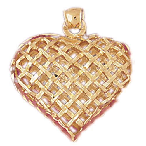 3D Heart Charm Pendant 14k Gold