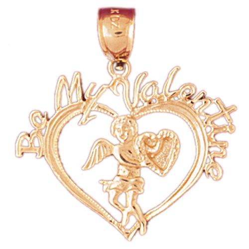 Be My Valentine Heart Cupid Charm Pendant 14k Gold