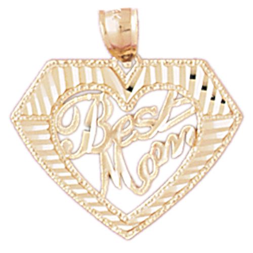 Best Mom Heart Charm Pendant 14k Gold