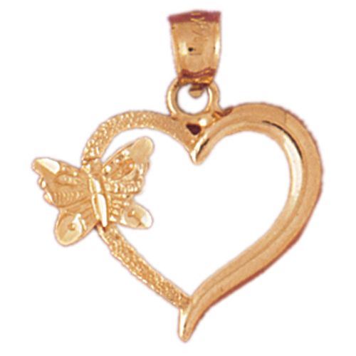 Butterfly Heart Charm Pendant 14k Gold