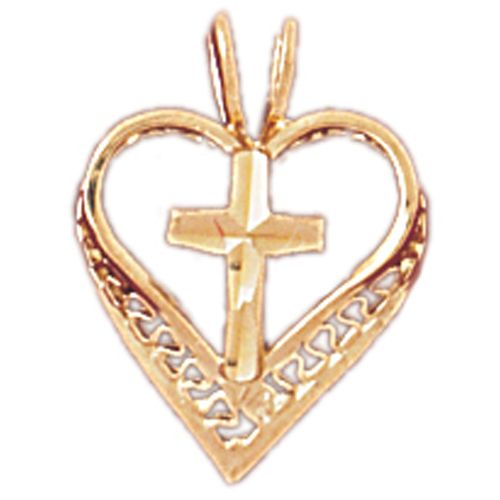 Cross in Heart Charm Pendant 14k Gold