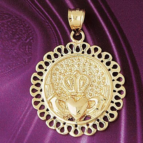Crown Heart Gladdah Charm Pendant 14k Gold
