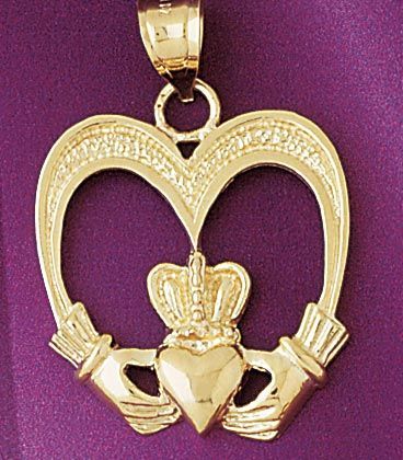 Crown Heart Gladdah Charm Pendant 14k Gold