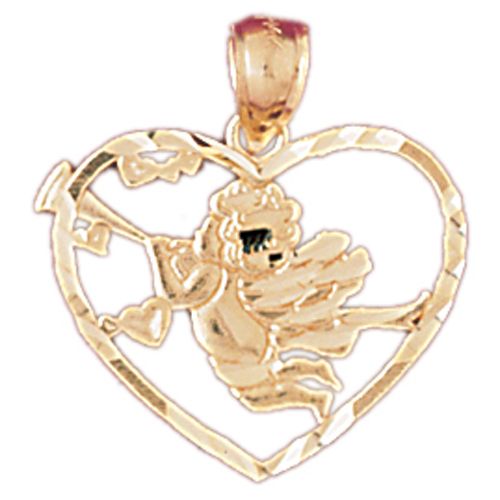 Cupid Heart Charm Pendant 14k Gold