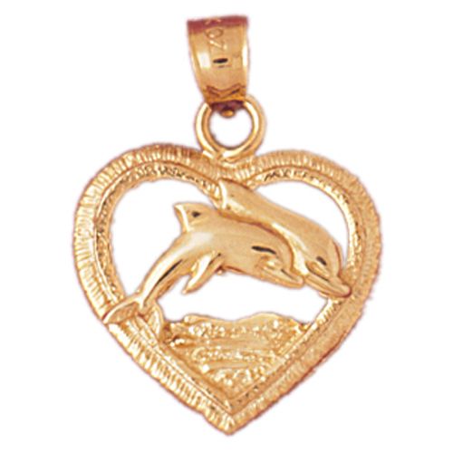 Dolphin in Heart Charm Pendant 14k Gold