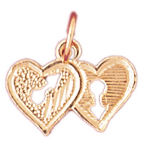 Double Heart and Key Lock Charm Pendant 14k Gold