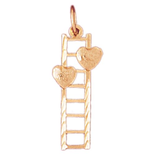 Double Heart on Ladder Charm Pendant 14k Gold