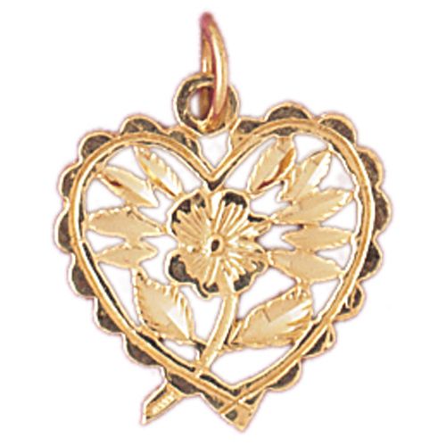 Flower in Heart Charm Pendant 14k Gold