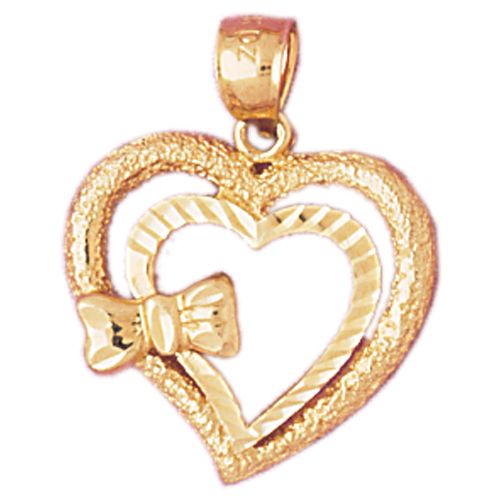 Bow in Heart Charm Pendant 14k Gold