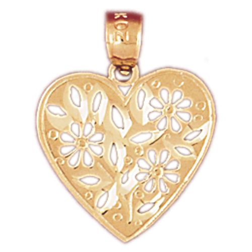 Flower in Heart Charm Pendant 14k Gold