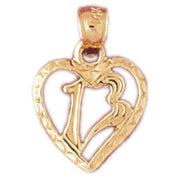 13 In Heart Charm Pendant 14k Gold