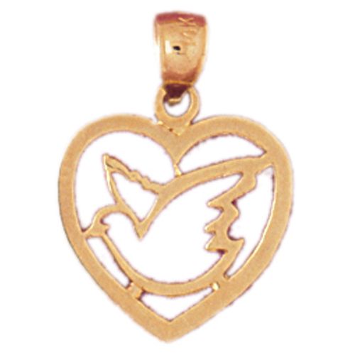 Bird In Heart Charm Pendant 14k Gold