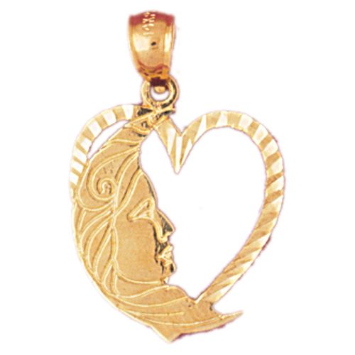 Moon In Heart Charm Pendant 14k Gold