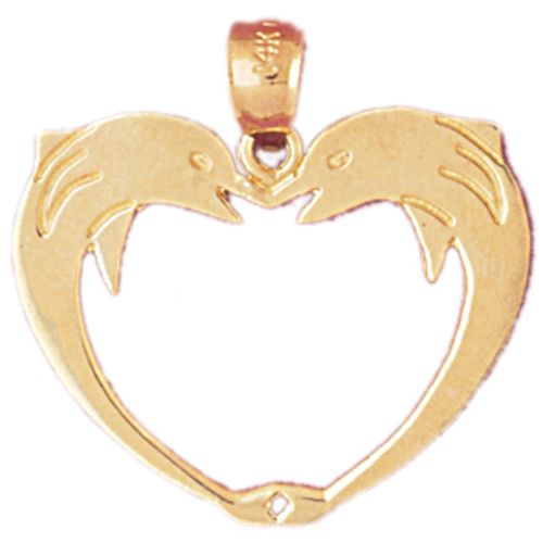 Dolphins Heart Charm Pendant 14k Gold