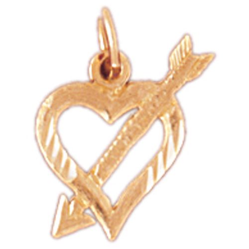 Heart Cupid Arrow Charm Pendant 14k Gold