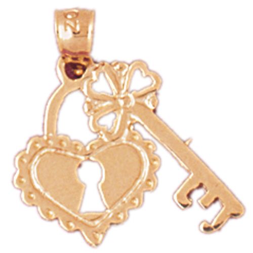 Heart Lock and Key Charm Pendant 14k Gold