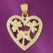 Heart With Three Leaf Clover Charm Pendant 14k Gold