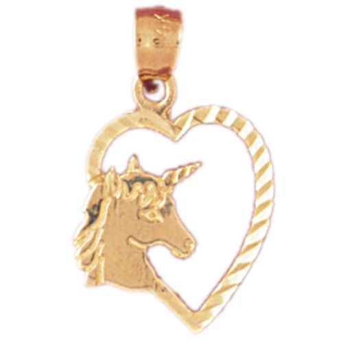 Unicorn In Heart Charm Pendant 14k Gold (0.8 Grams)